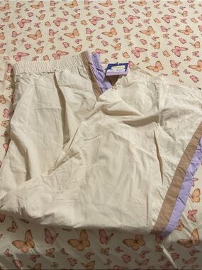 Cream Track Pants with Lavender & Tan Trim